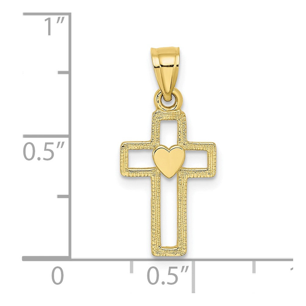 10K Cut-Out Cross w/ Heart Charm
