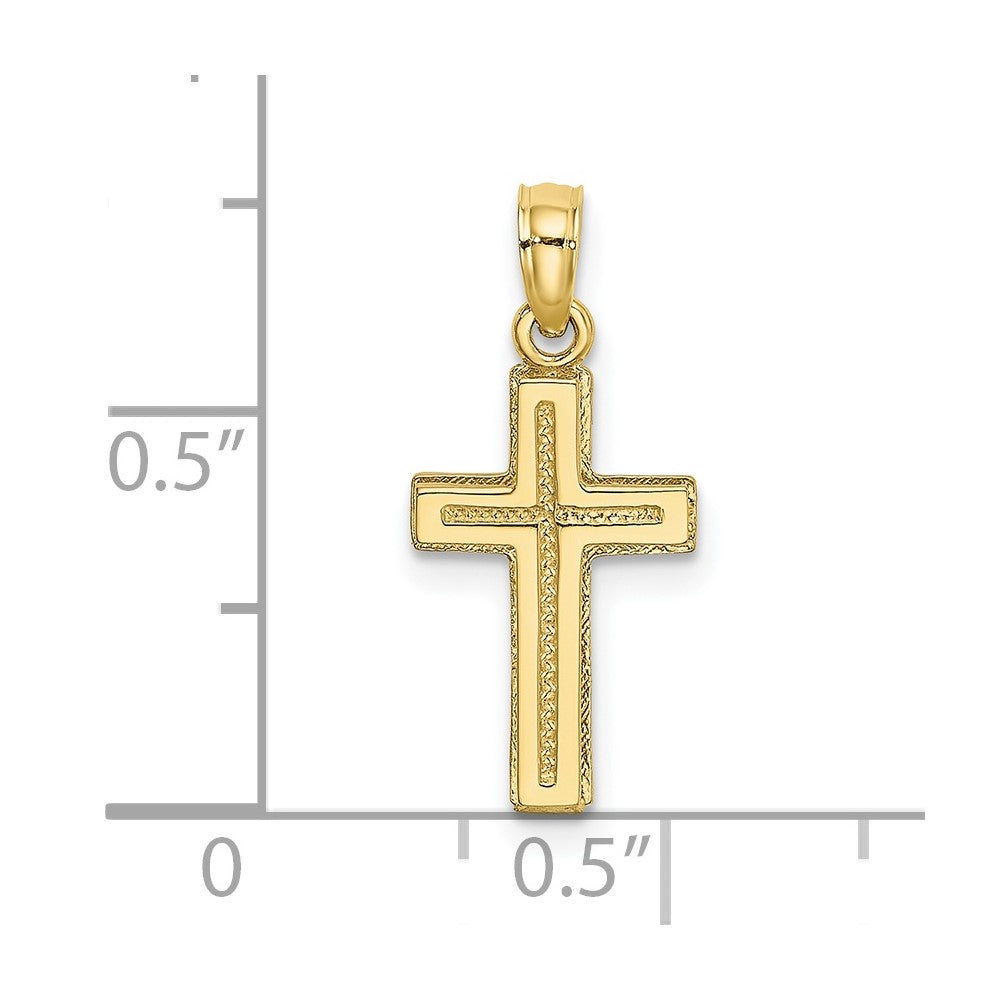 10K 2-D Polished Textured Cross Charm