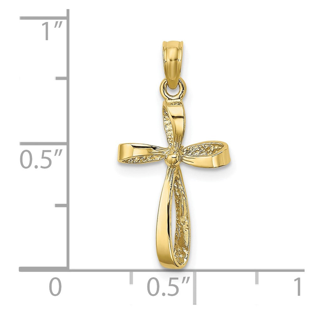 10K 3-D Engraved Polished Twisted Cross Charm