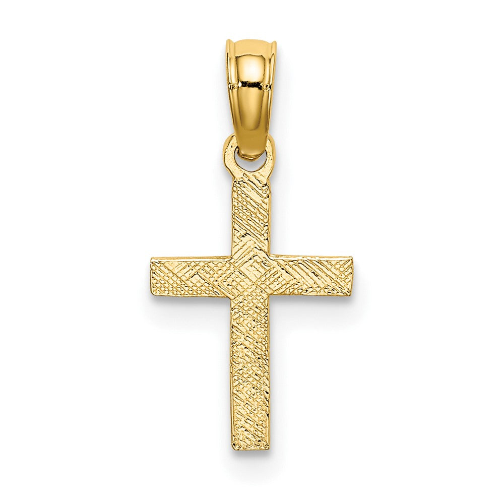 10K Polished and Etched Mini Cross with Flower Charm