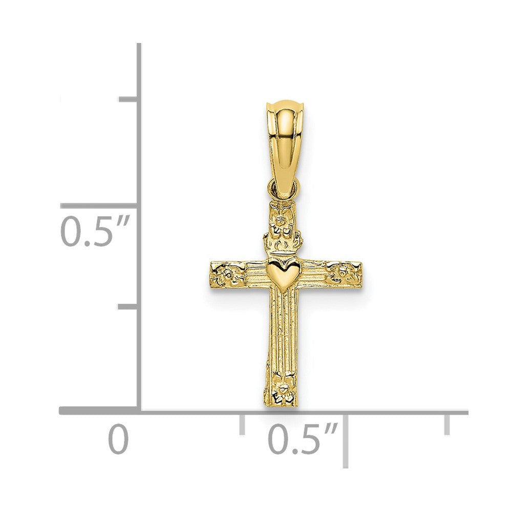 10K Textured Mini Cross w/ Heart Charm