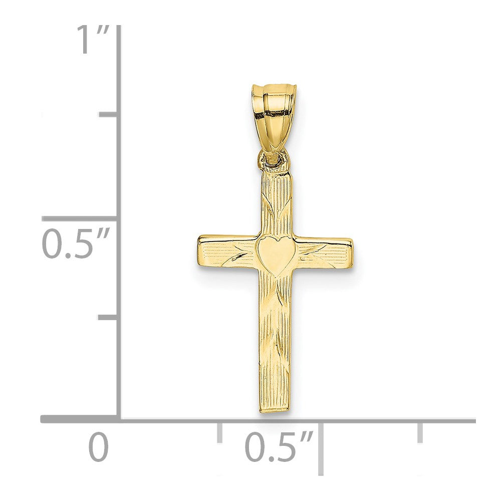 10K Polished and Engraved Cross W/ Heart Center Charm