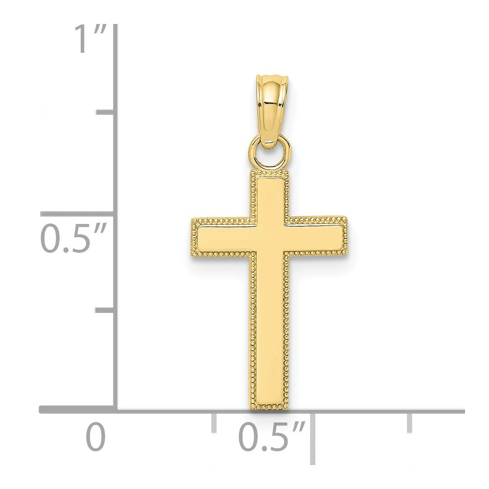 10K Polished Block Style Beaded Edge Cross Charm