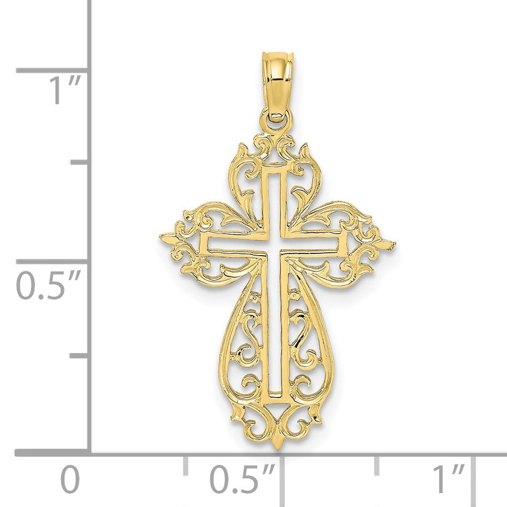 10K Cut-Out Scroll Framed Cross Charm