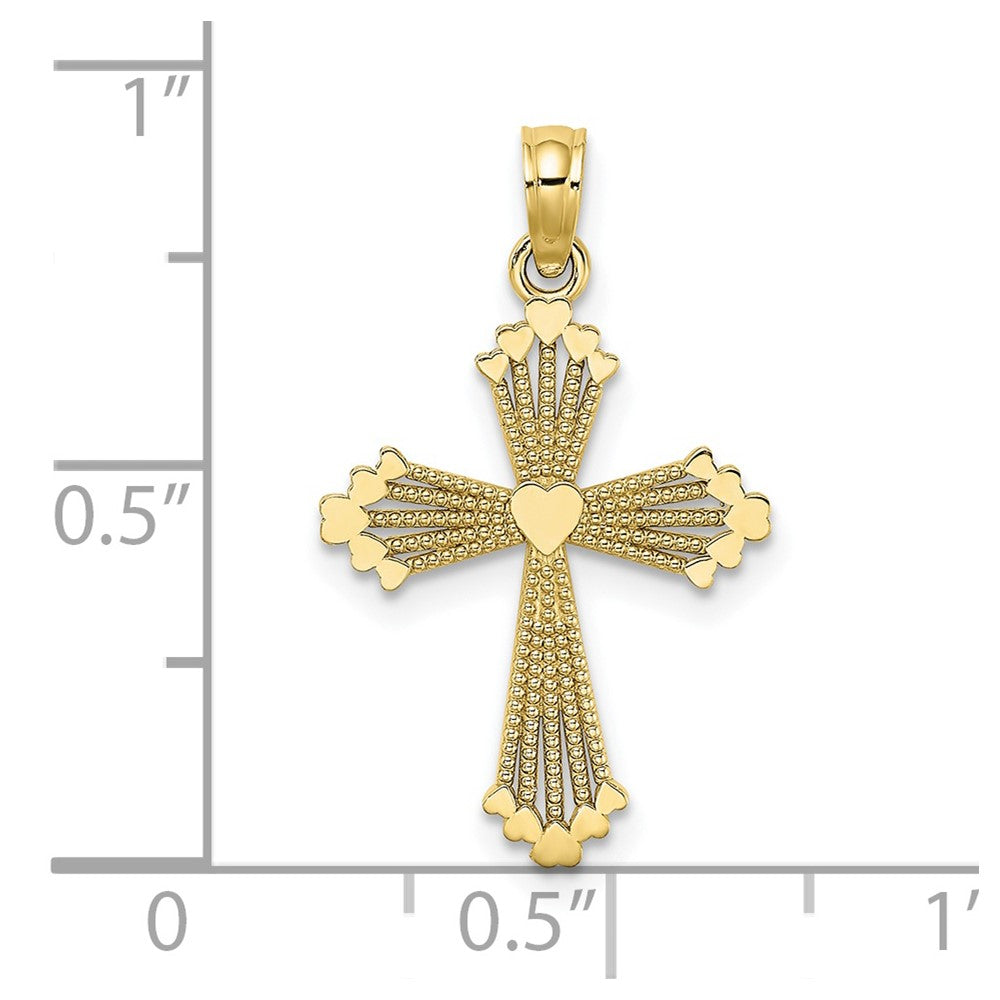 10K Cut-Out Stripes Cross w/ Heart Charm