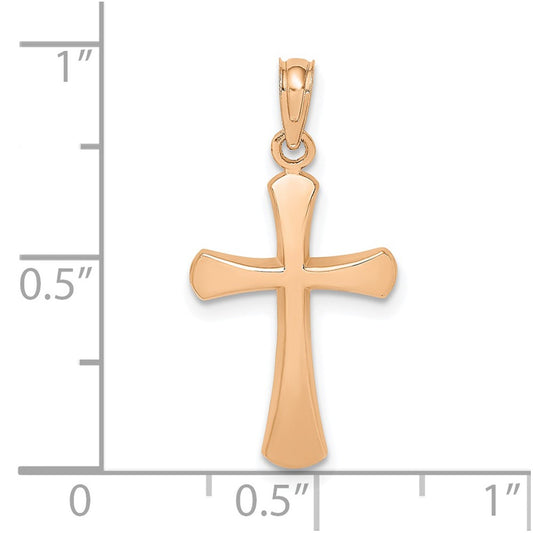 10K Rose Gold Polished Beveled Cross with Rounded Tips Charm