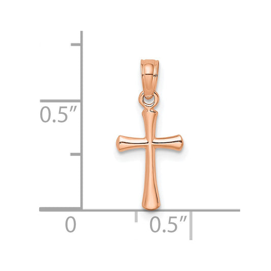 10K Rose Gold Small Polished Beveled Cross with Rounded tips Charm