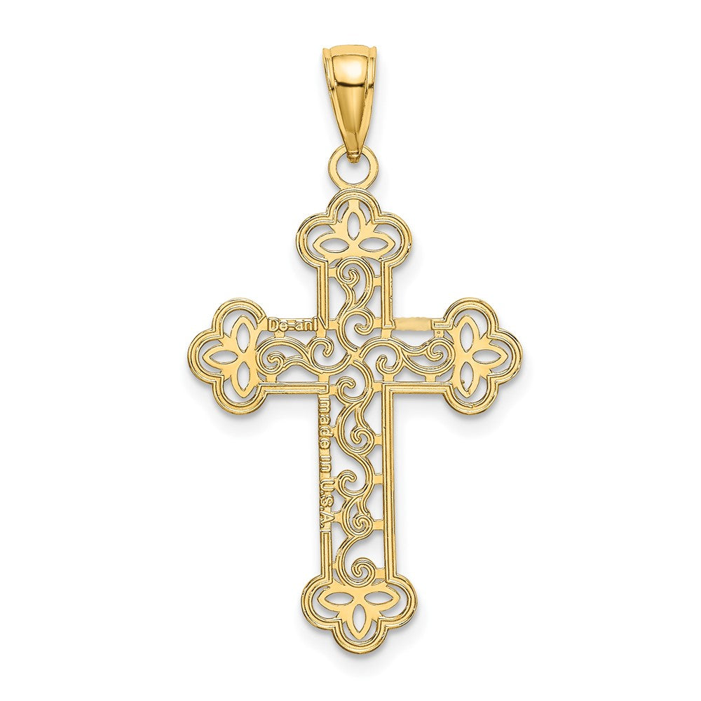 10K Textured Beaded Edge Cross Charm