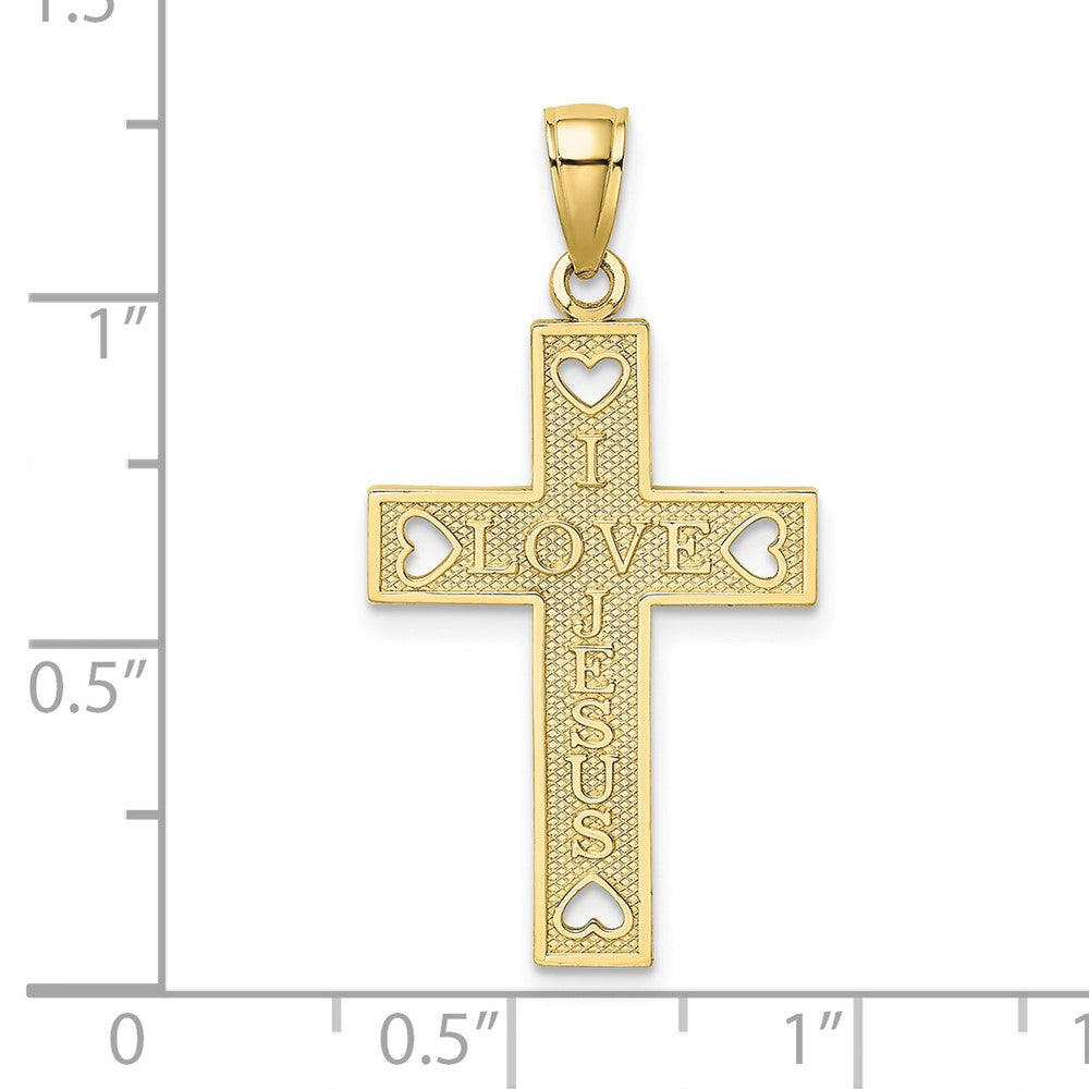 10K I LOVE JESUS Cross w/ Hearts Charm