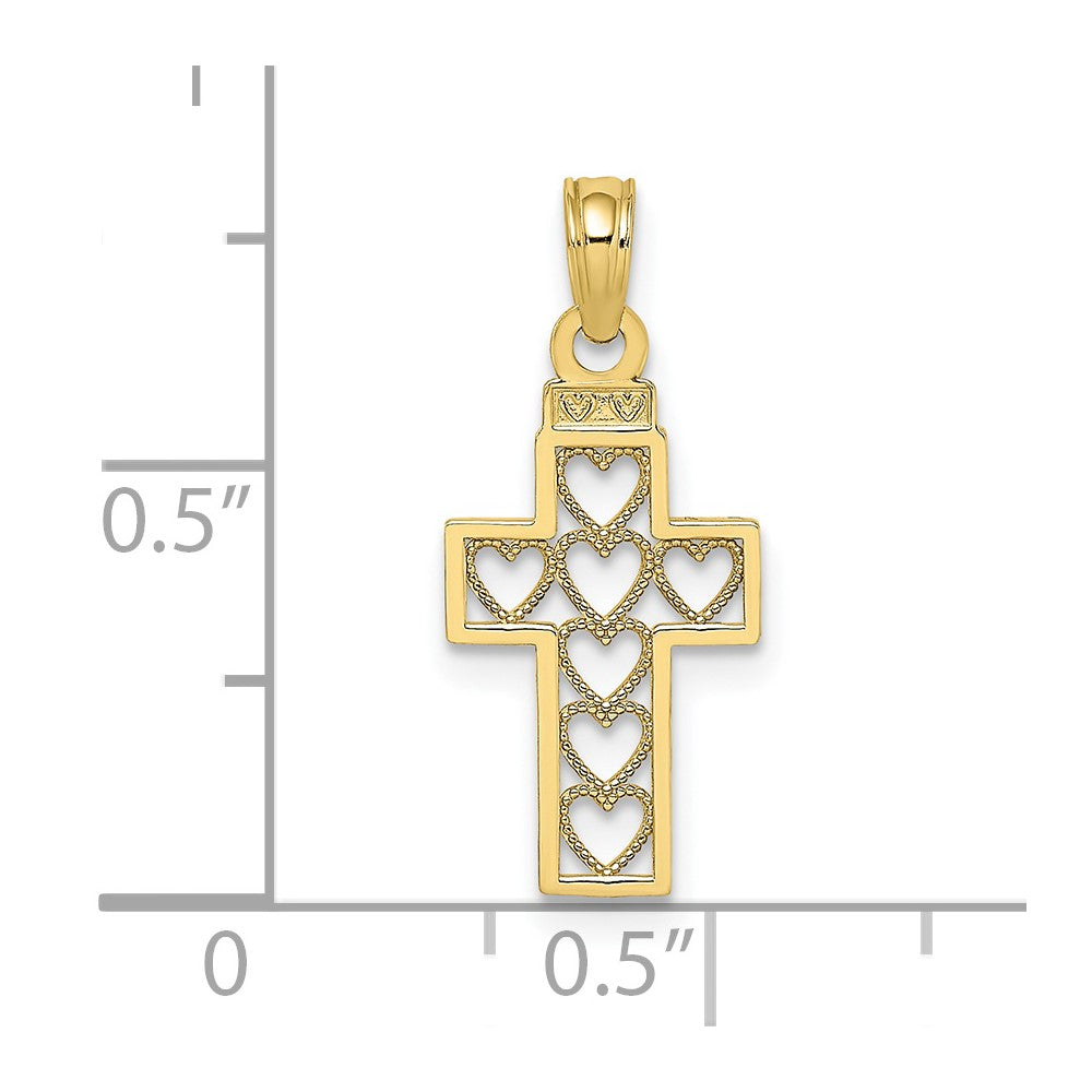 10K Cut-Out Heart Design Cross Charm
