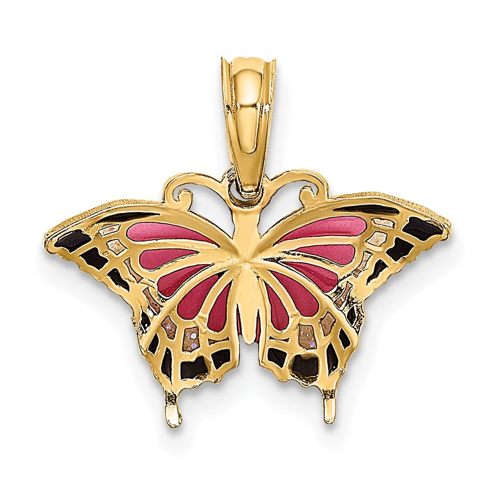 10K Small Pink and Black Enameled Butterfly Charm