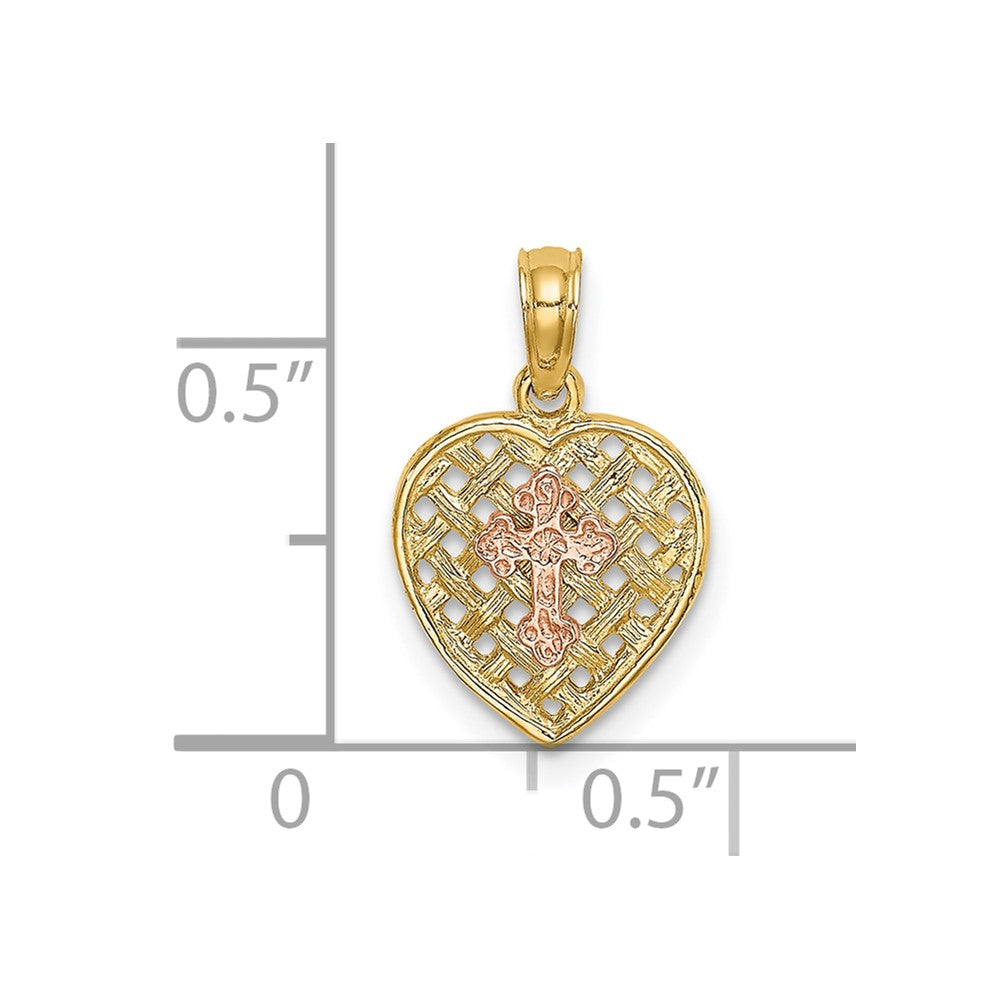 10K Two-Tone Cross on Woven Heart Charm