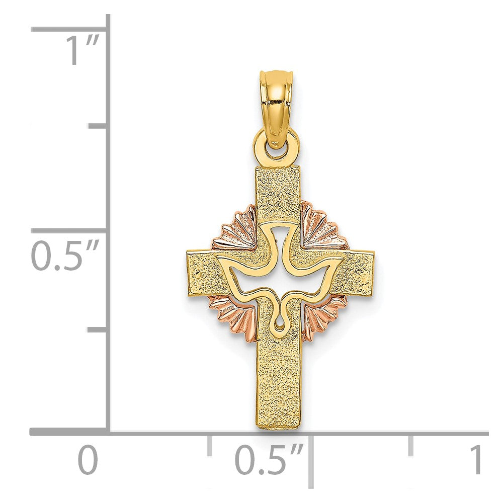 10K Two-Tone Cut-Out Dove On Cross Charm