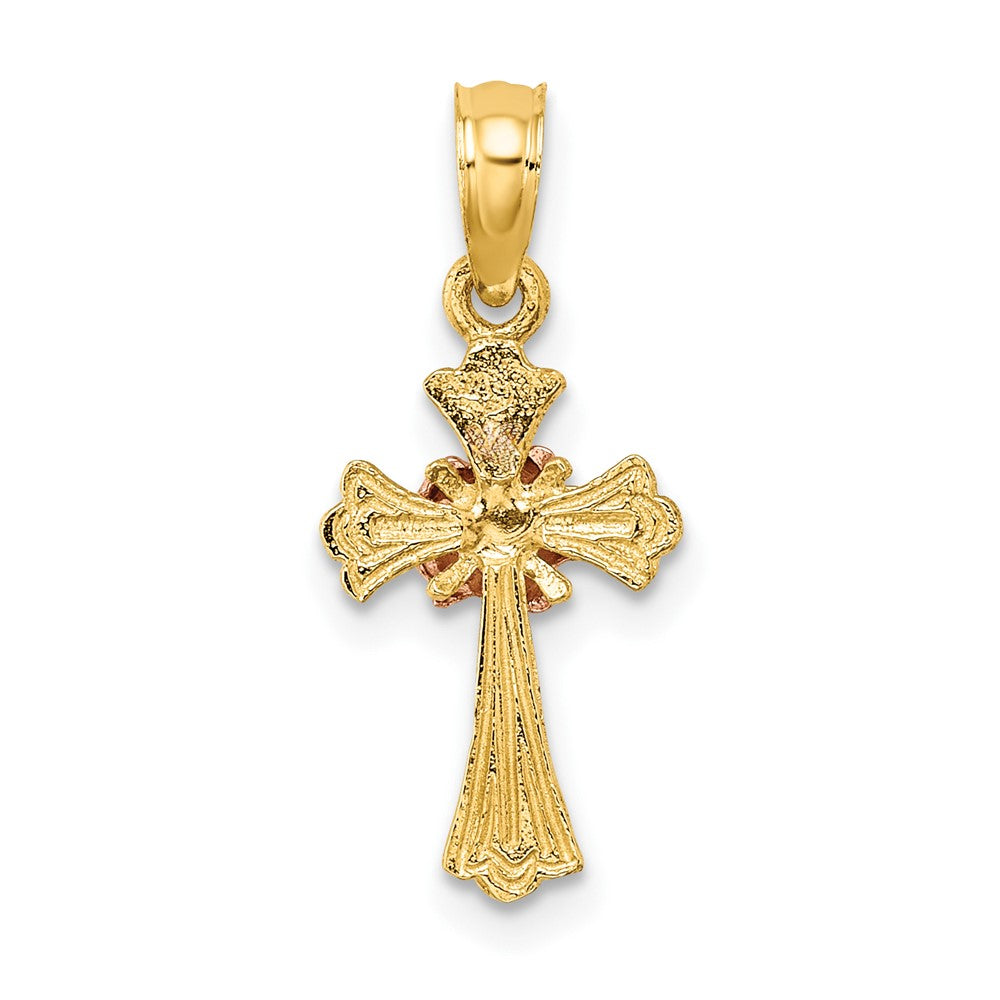 10k Two-Tone Cross with Small Flower Center Charm