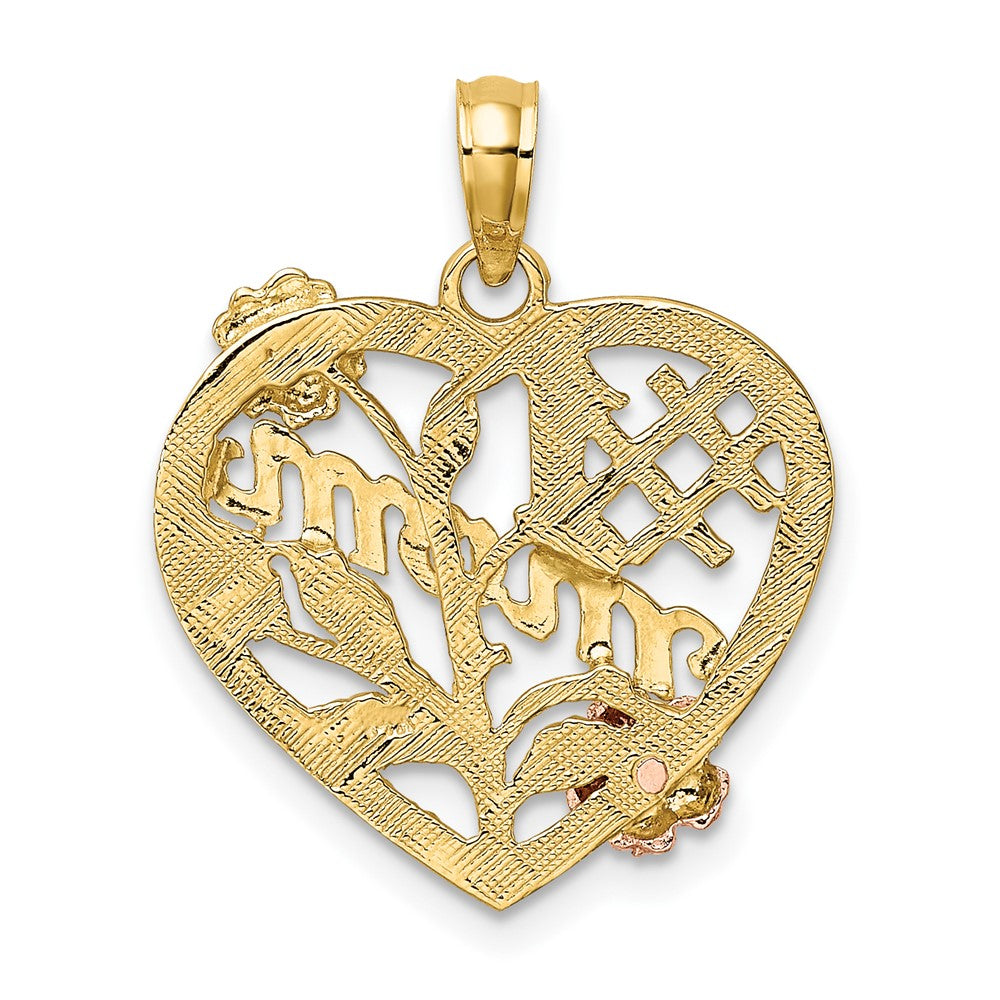 10k Two-tone and White Rhodium #1 MOM in Heart with Flower Charm