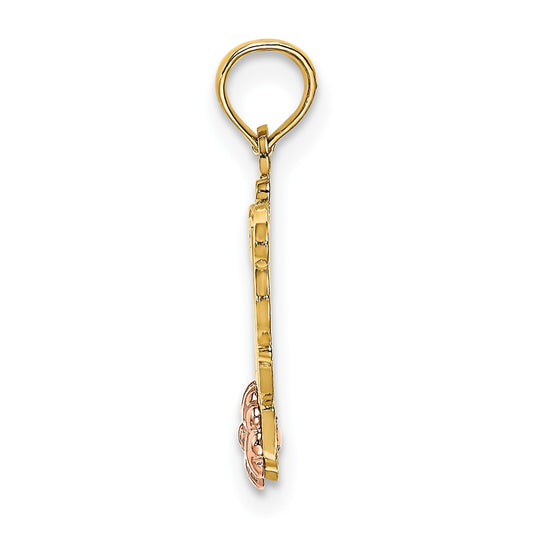 10k Two-Tone MOM Script and Flower Charm