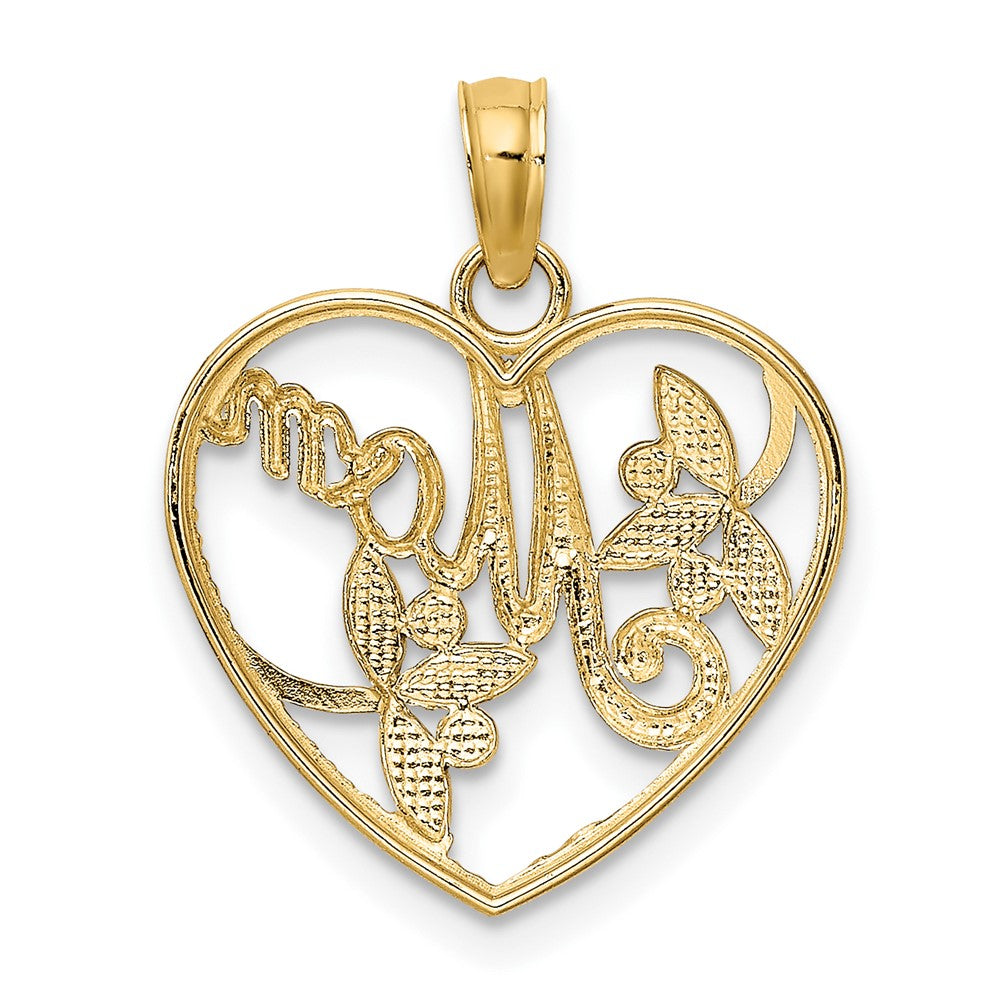 10K and White Rhodium Beaded Frame MOM in Heart Charm