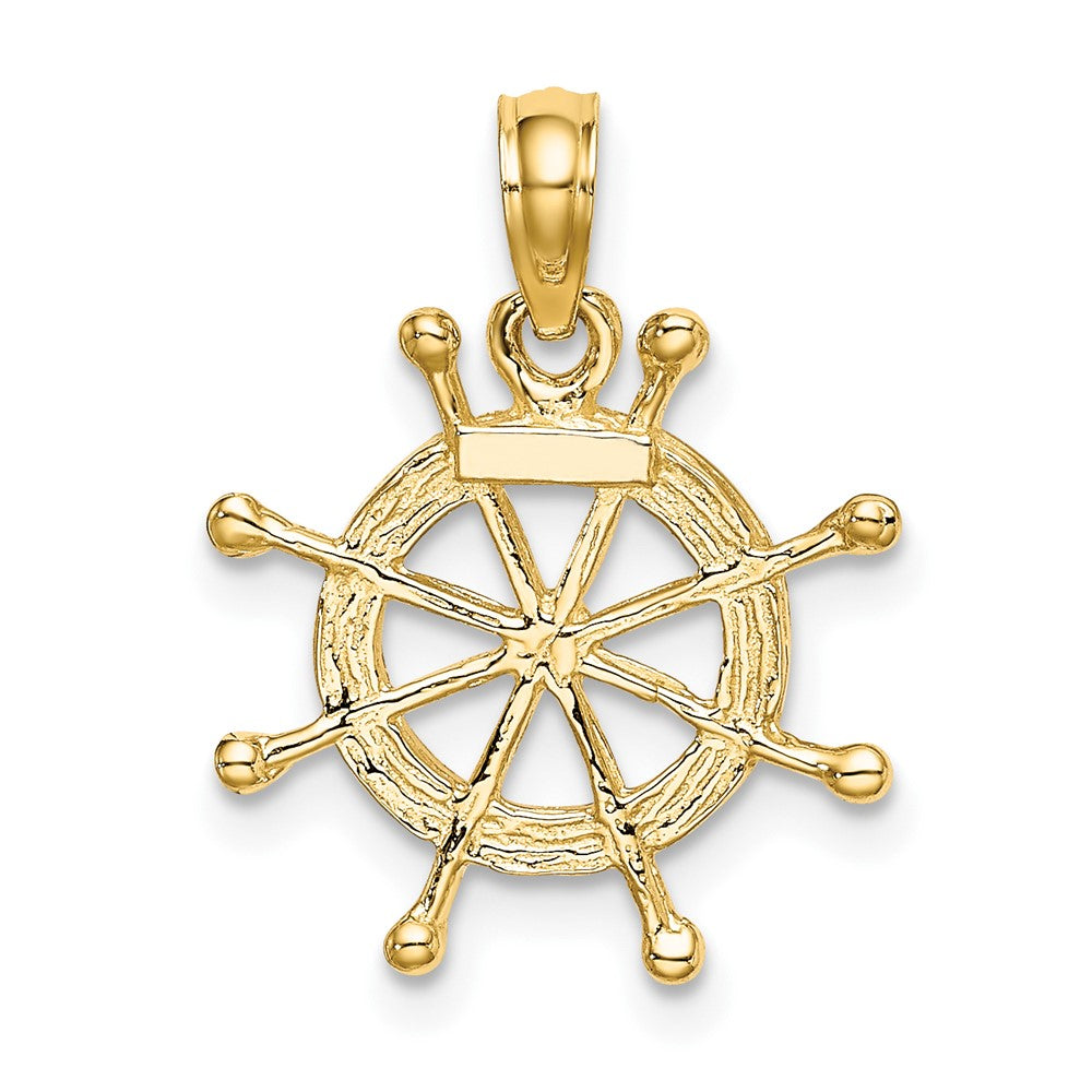 10K and White Rhodium Ships Wheel Pendant