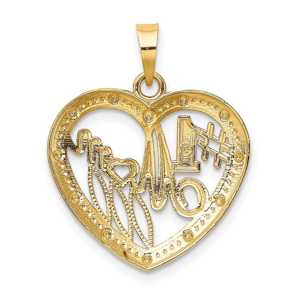 10k and White Rhodium Beaded Trim #1 MOM In Heart Charm