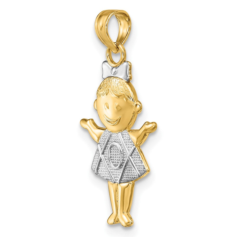10K and White Rhodium Textured Girl Charm