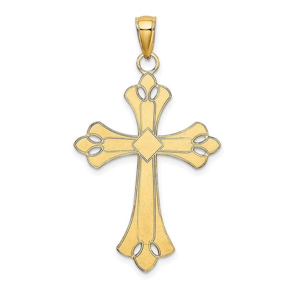 10K and White Rhodium Scalloped Edges Large Cross Pendant