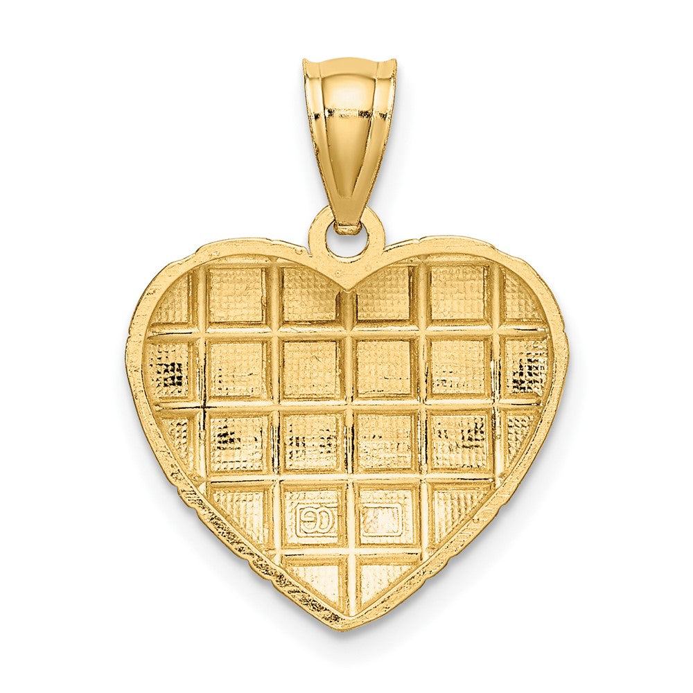 10K and White Rhodium Diamond-cut Filigree Heart Charm