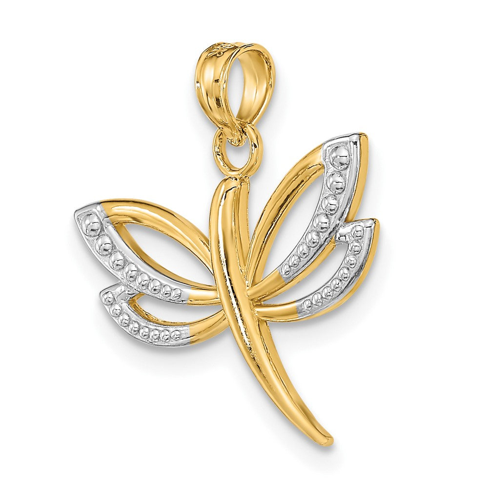 10K and White Rhodium Textured Dragonfly Charm