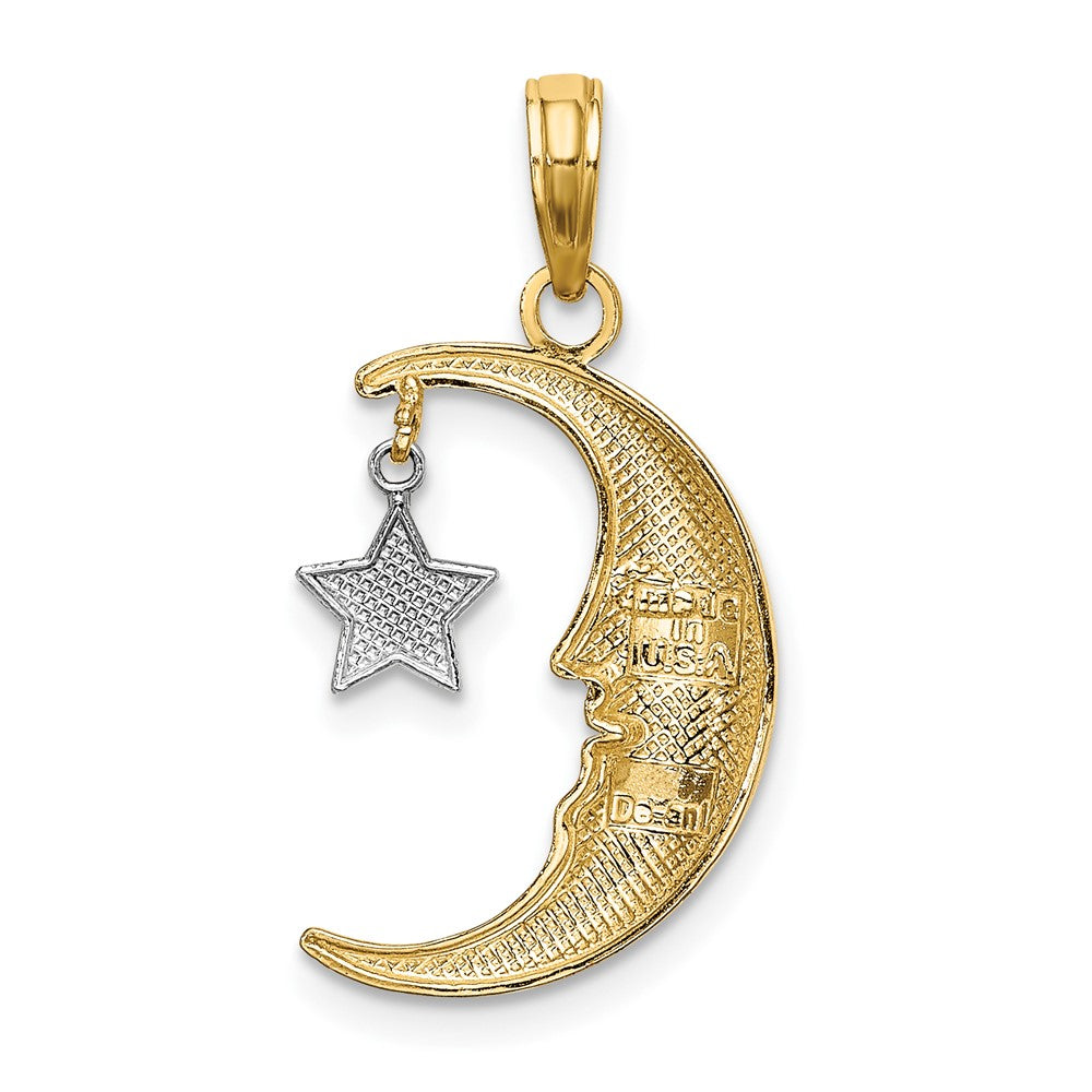 10k and White Rhodium Half Moon with Dangling Star Pendant