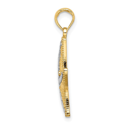 10K and White Rhodium Diamond-cut Small Starfish Charm
