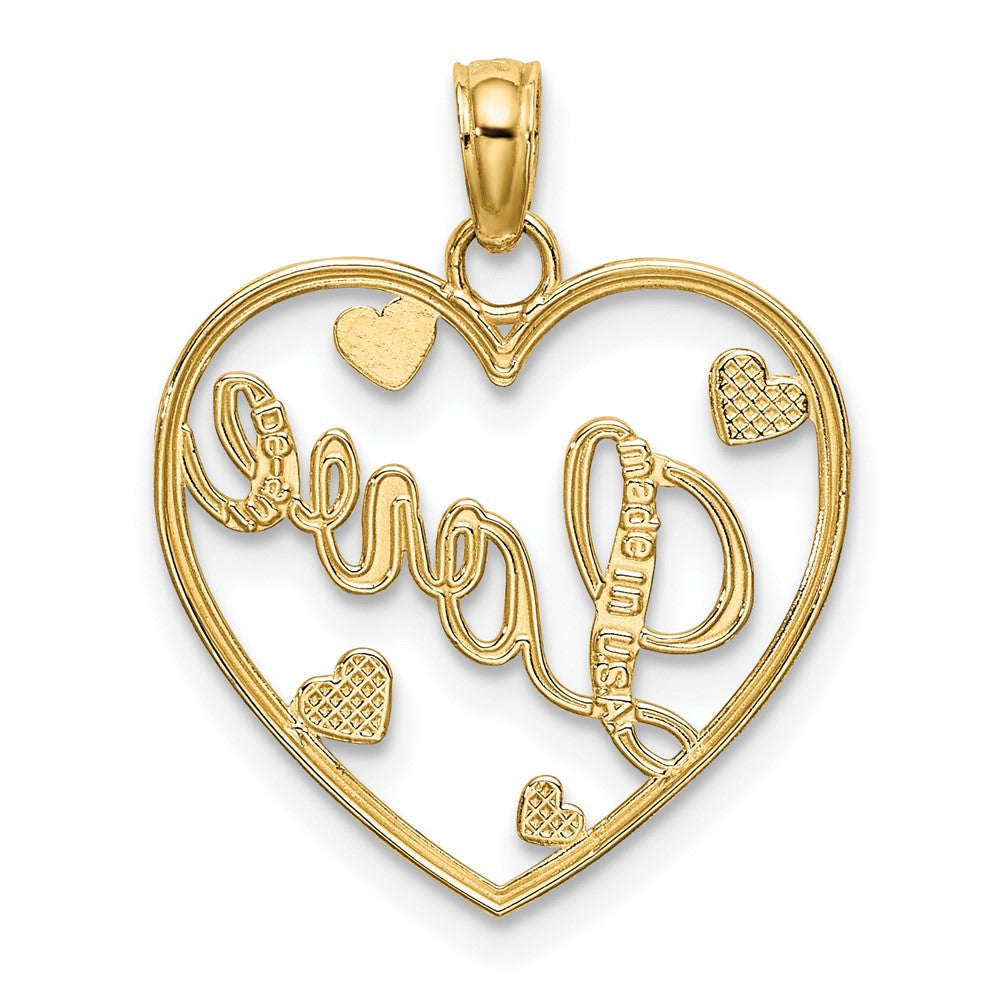 10k and White Rhodium LOVE with Hearts Pendant