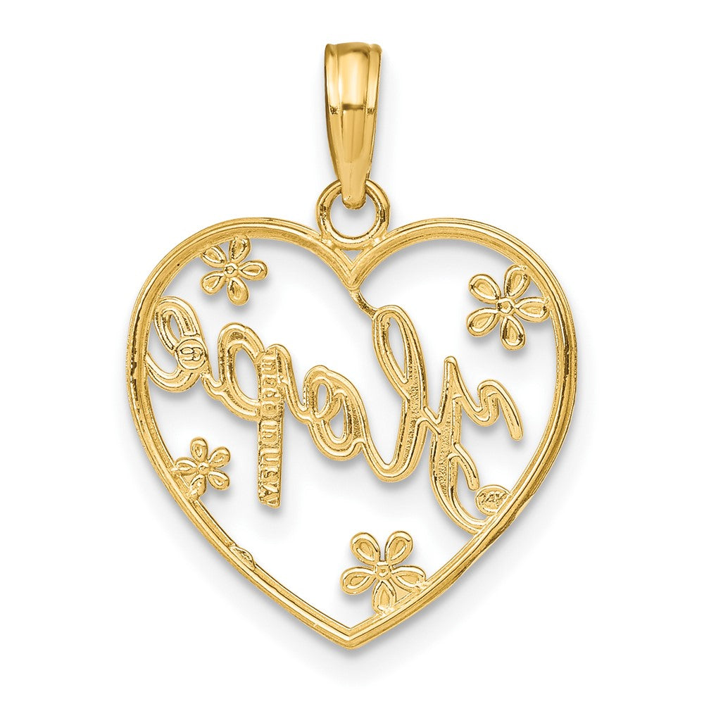 10k and White Rhodium HOPE In Heart with Flowers Charm
