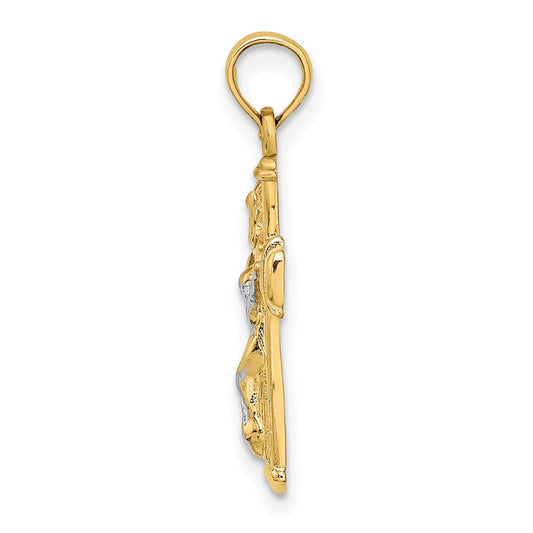 10K and White Rhodium Polished Block Crucifix INRI Charm