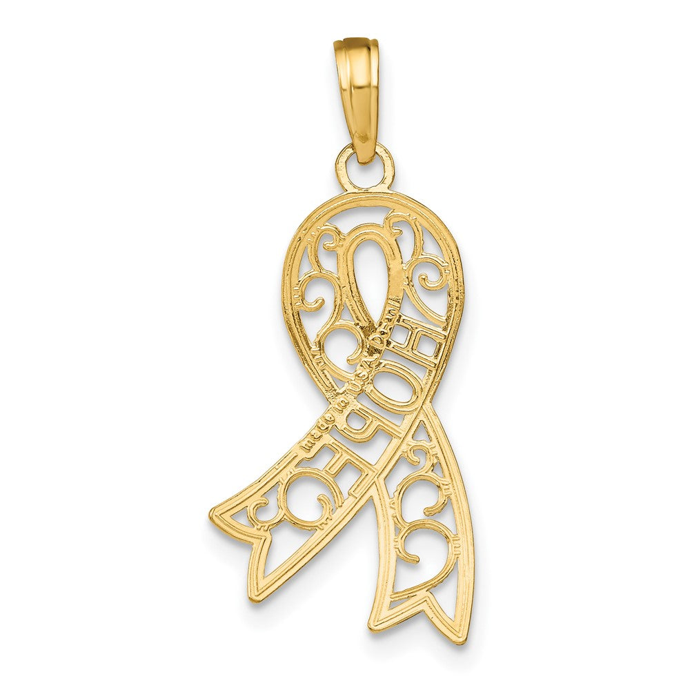 10K and White Rhodium HOPE Filigree Awareness Ribbon Charm