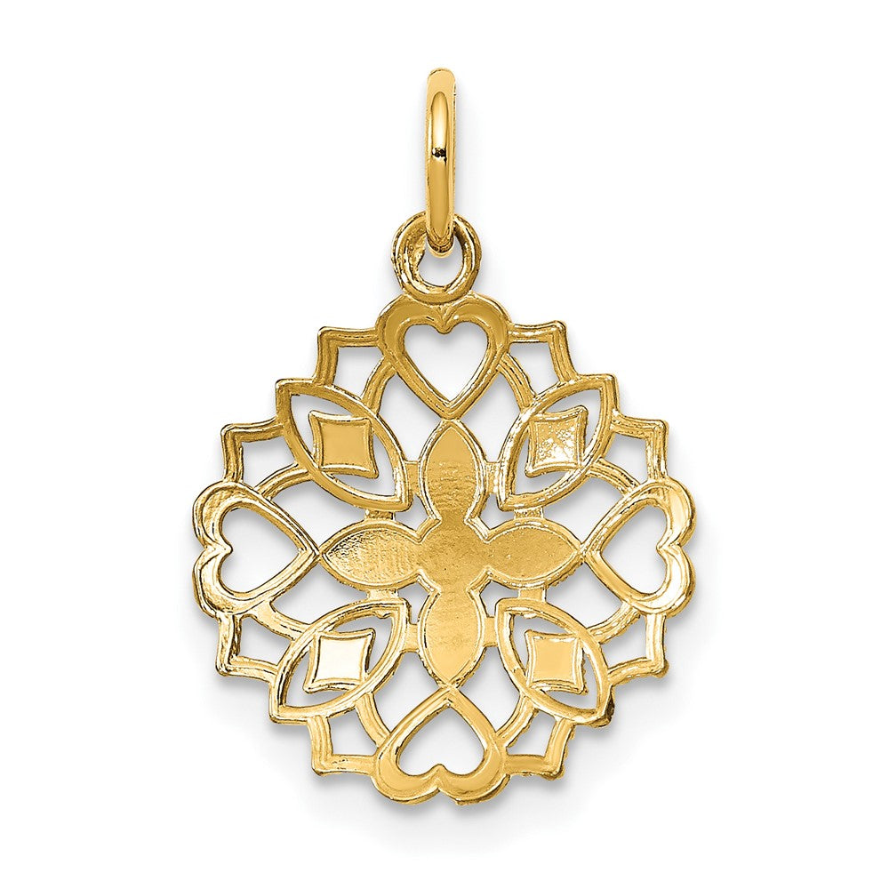 10K and White Rhodium Center Flower/Cross and Heart Charm