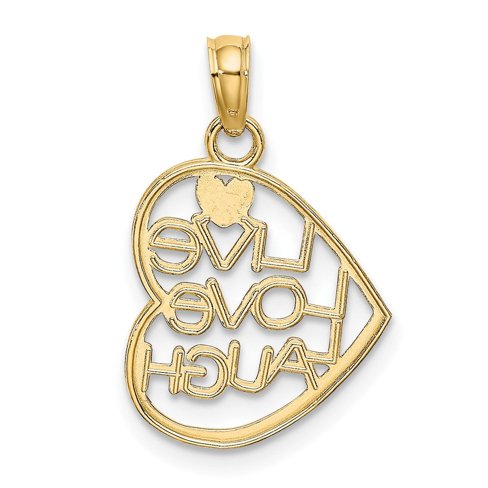 10K and White Rhodium LIVE LOVE LAUGH In Heart Charm