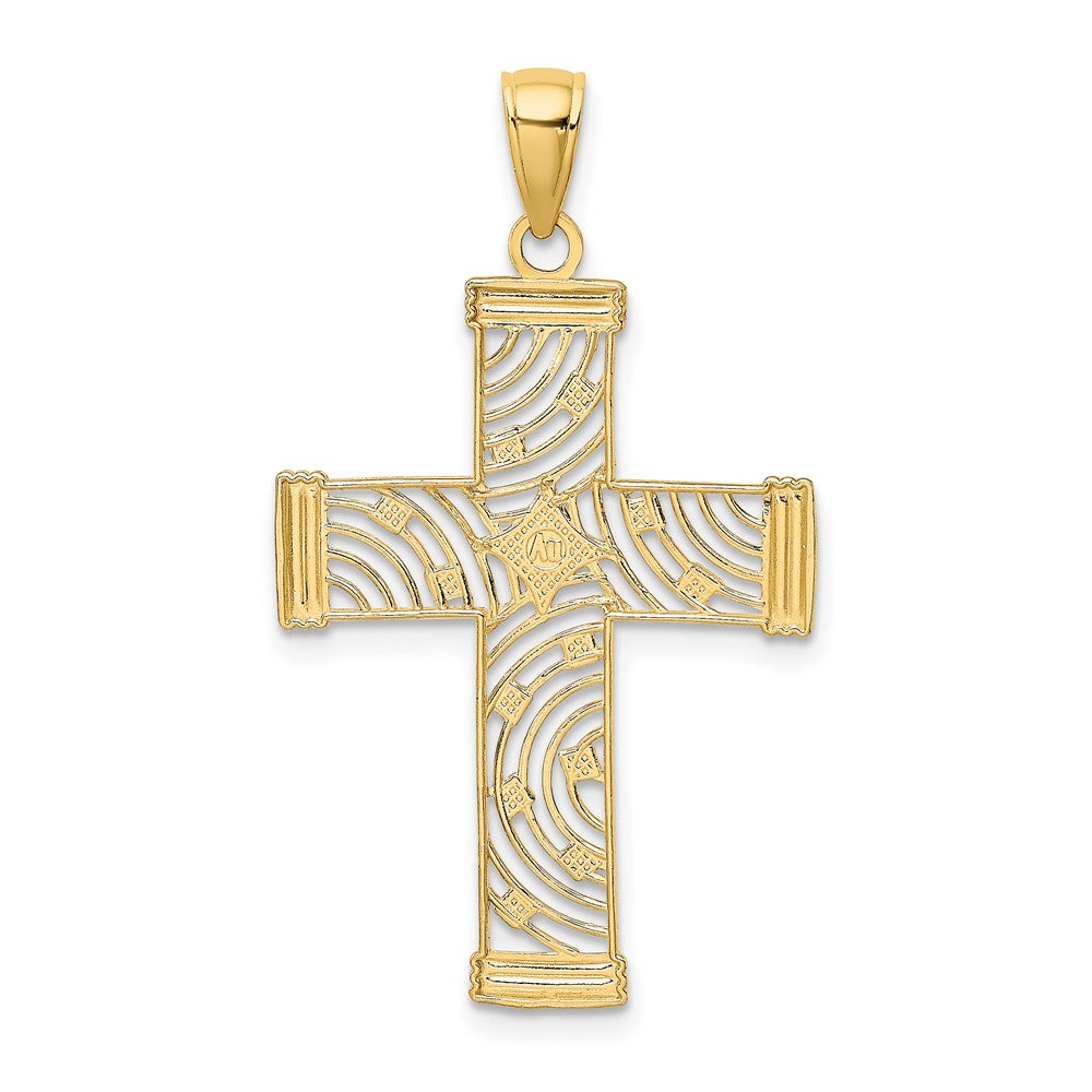10K W/ Rhodium D/C and Cut-Out Cross Charm