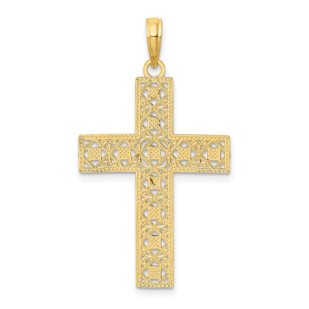 10K W/ Rhodium D/C and Cut-Out Cross Charm