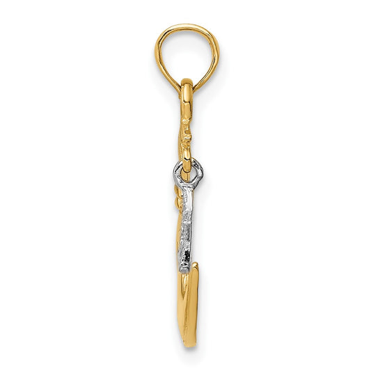 10K Two-Tone Open-Backed Half Moon and Dangling Star Pendant