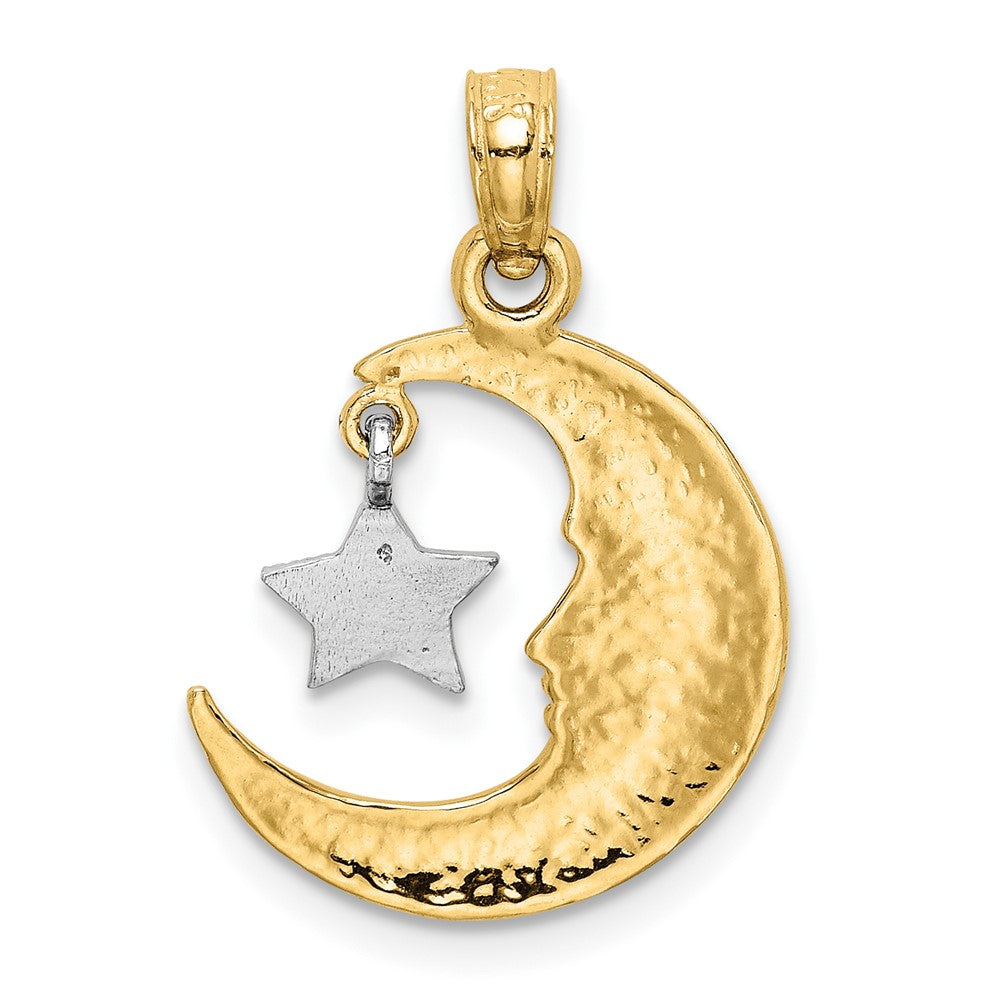 10K Two-Tone Open-Backed Half Moon and Dangling Star Pendant