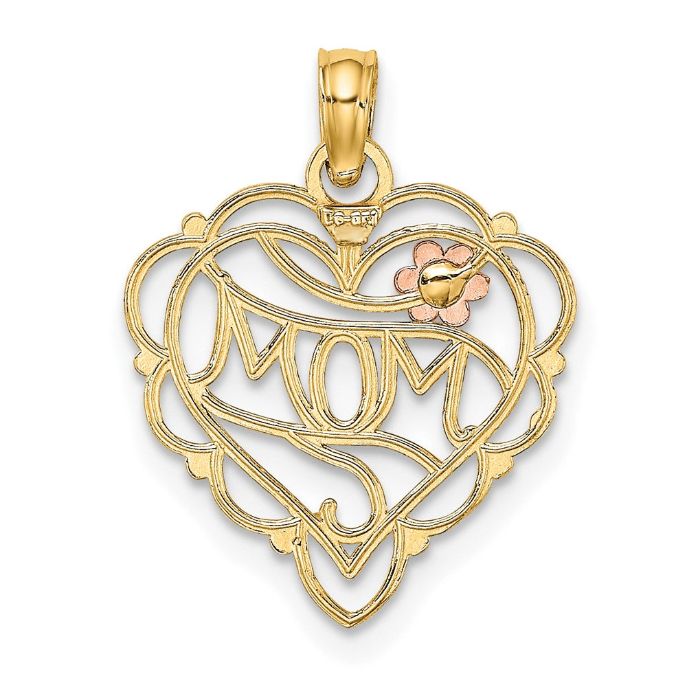 10K Two-Tone and White Rhodium MOM in Heart with Flower Charm