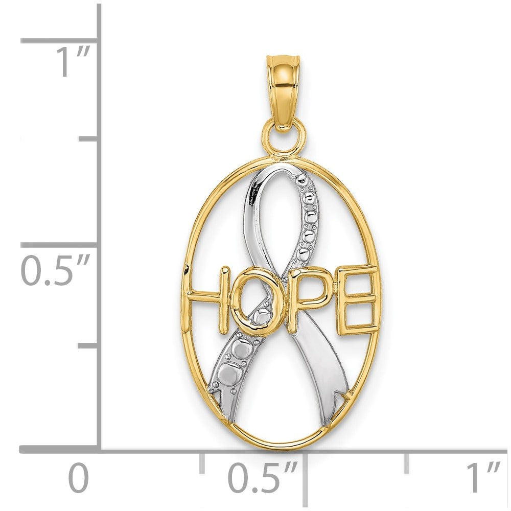 10K and White Rhodium HOPE Awareness Ribbon in Oval Pendant