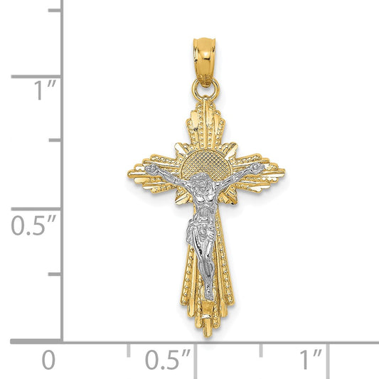 10K Two-tone Diamond-cut Crucifix Pendant