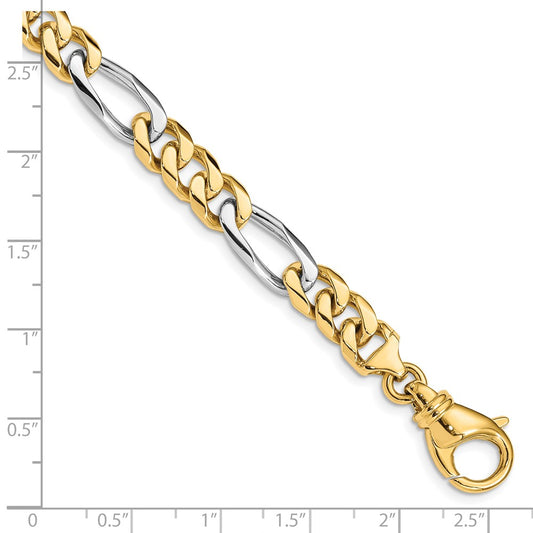 10k Two-tone 7.85mm Hand-Polished Fancy Figaro Link 8 inch Bracelet