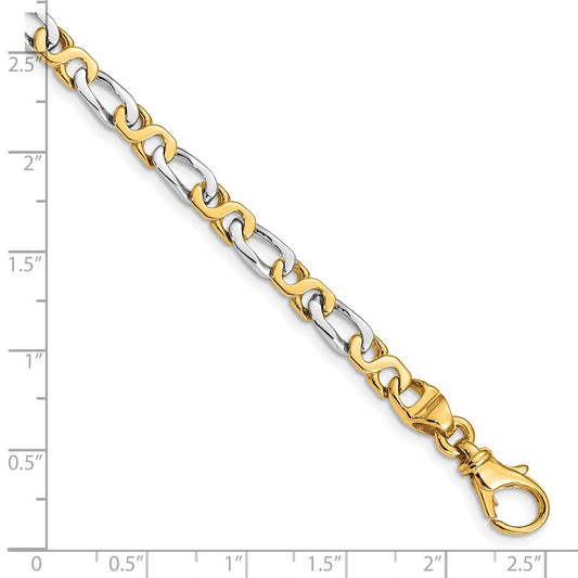 10k Two-tone 4.8mm Hand-Polished Fancy Link 7 inch Bracelet