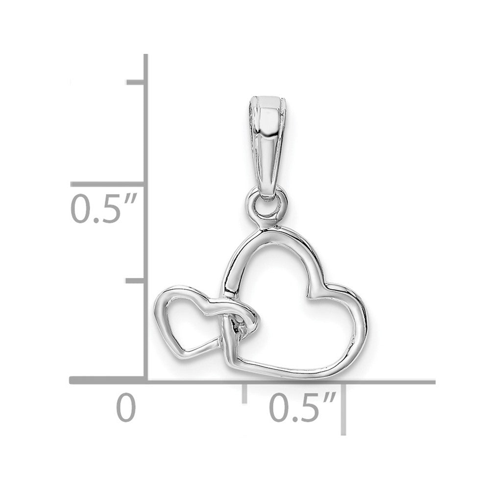 10K White Gold Polished Intertwined Double Heart Pendant