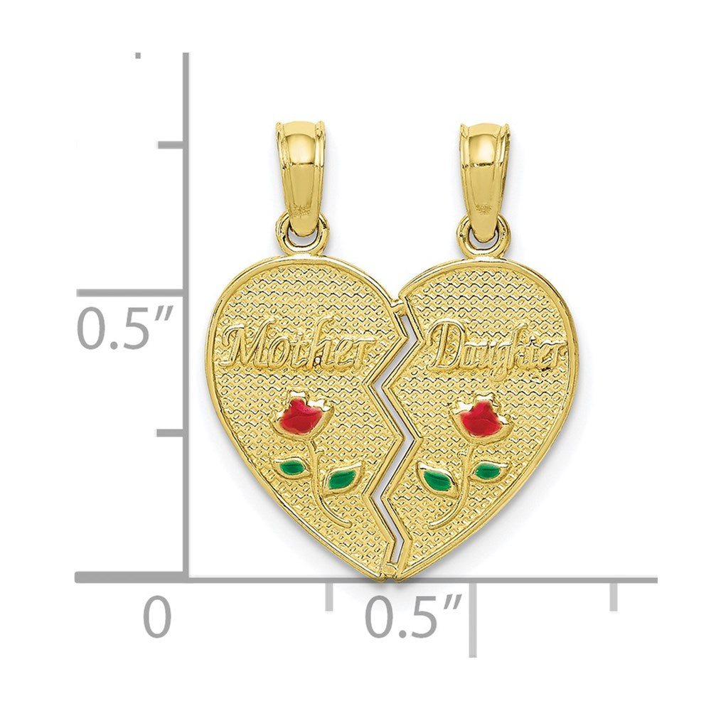 10K Enameled MOTHER - DAUGHTER 2-Piece Break-Apart Heart Pendant