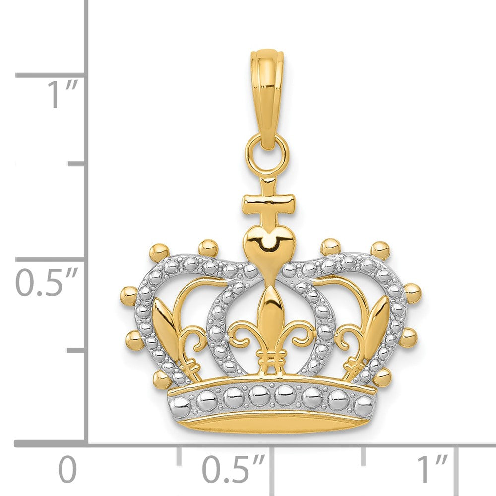10K and White Rhodium Crown Pendant