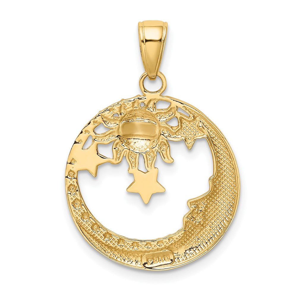 10k and White Rhodium Diamond-cut Moon / Stars / Sun Pendant