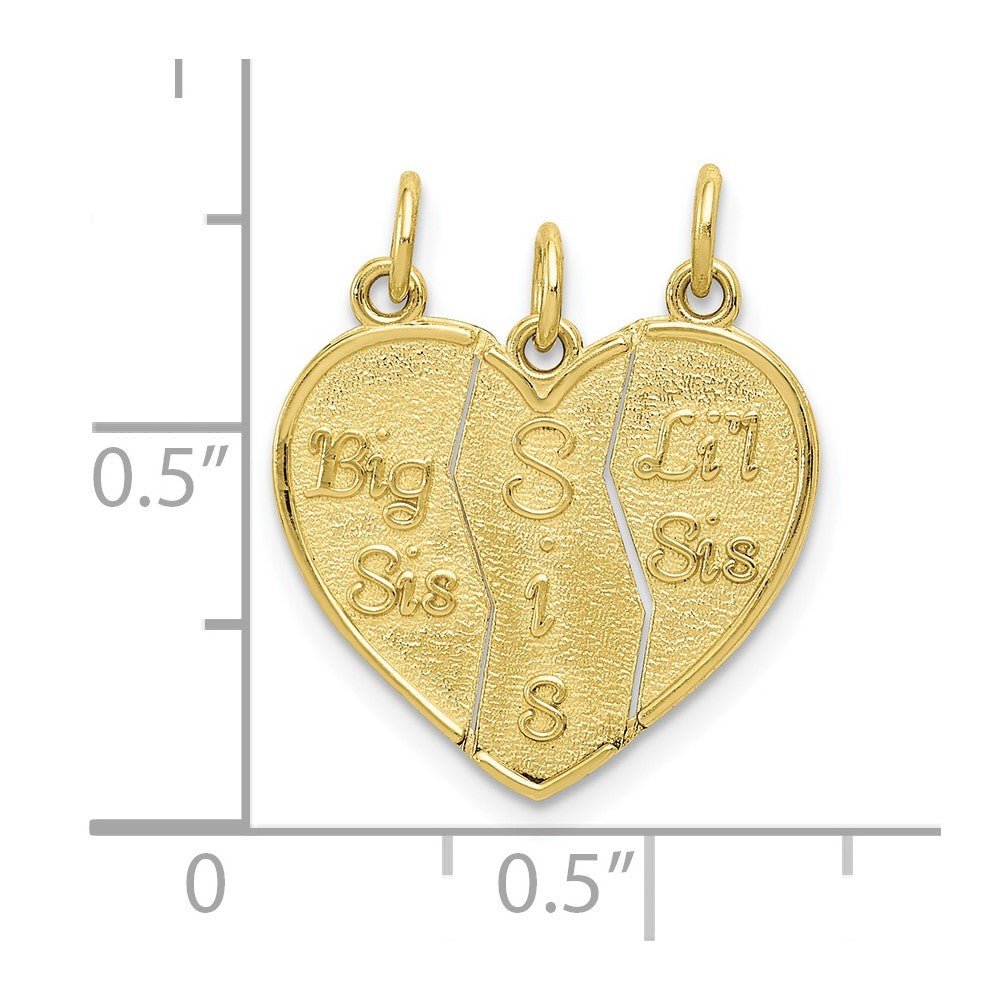10k 3 piece Break-apart Big Sis, Sis & Lil Sis Charm