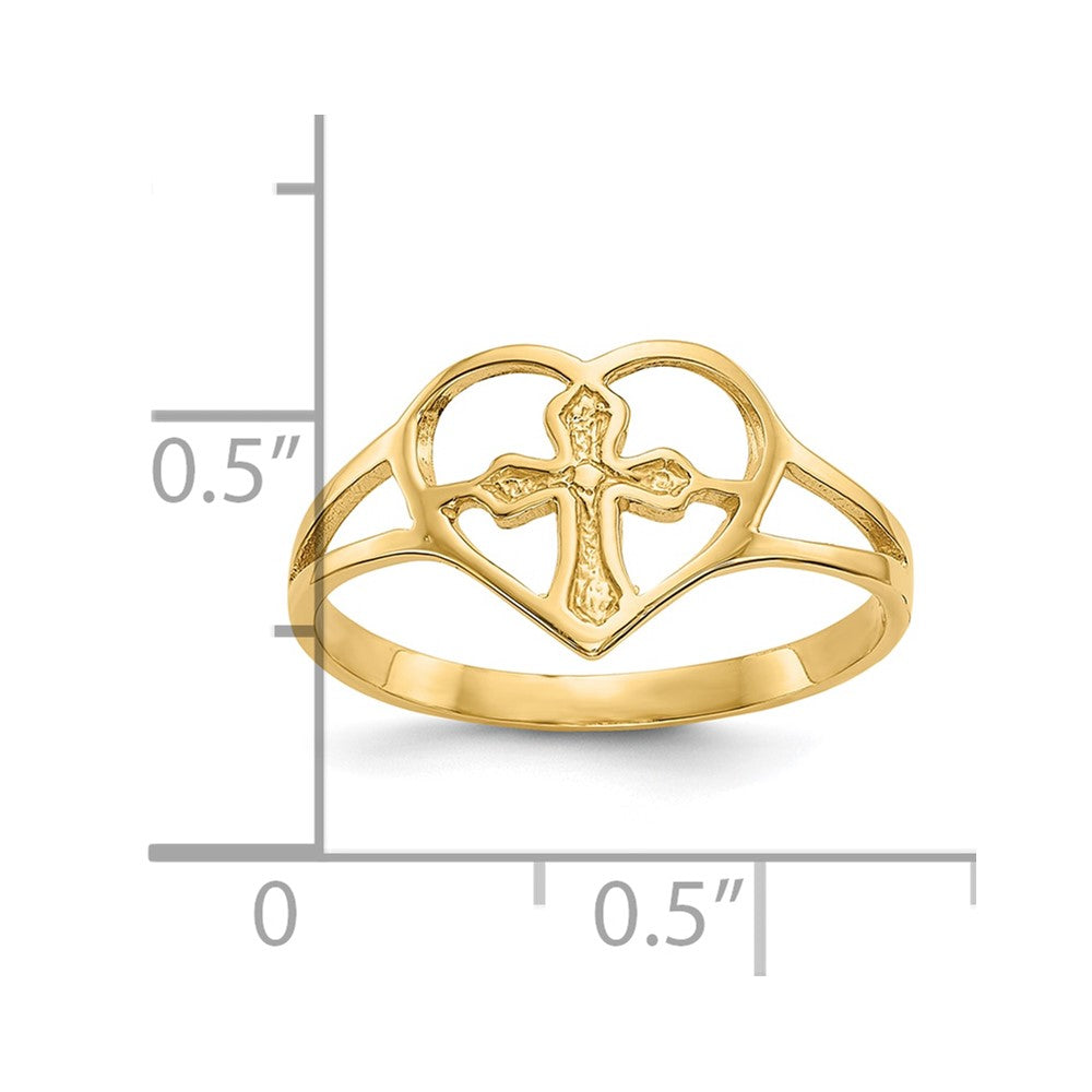 10k Cross in Heart Ring